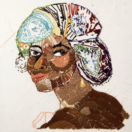 A Colourful embroidery of a woman by a member of Headway East London
